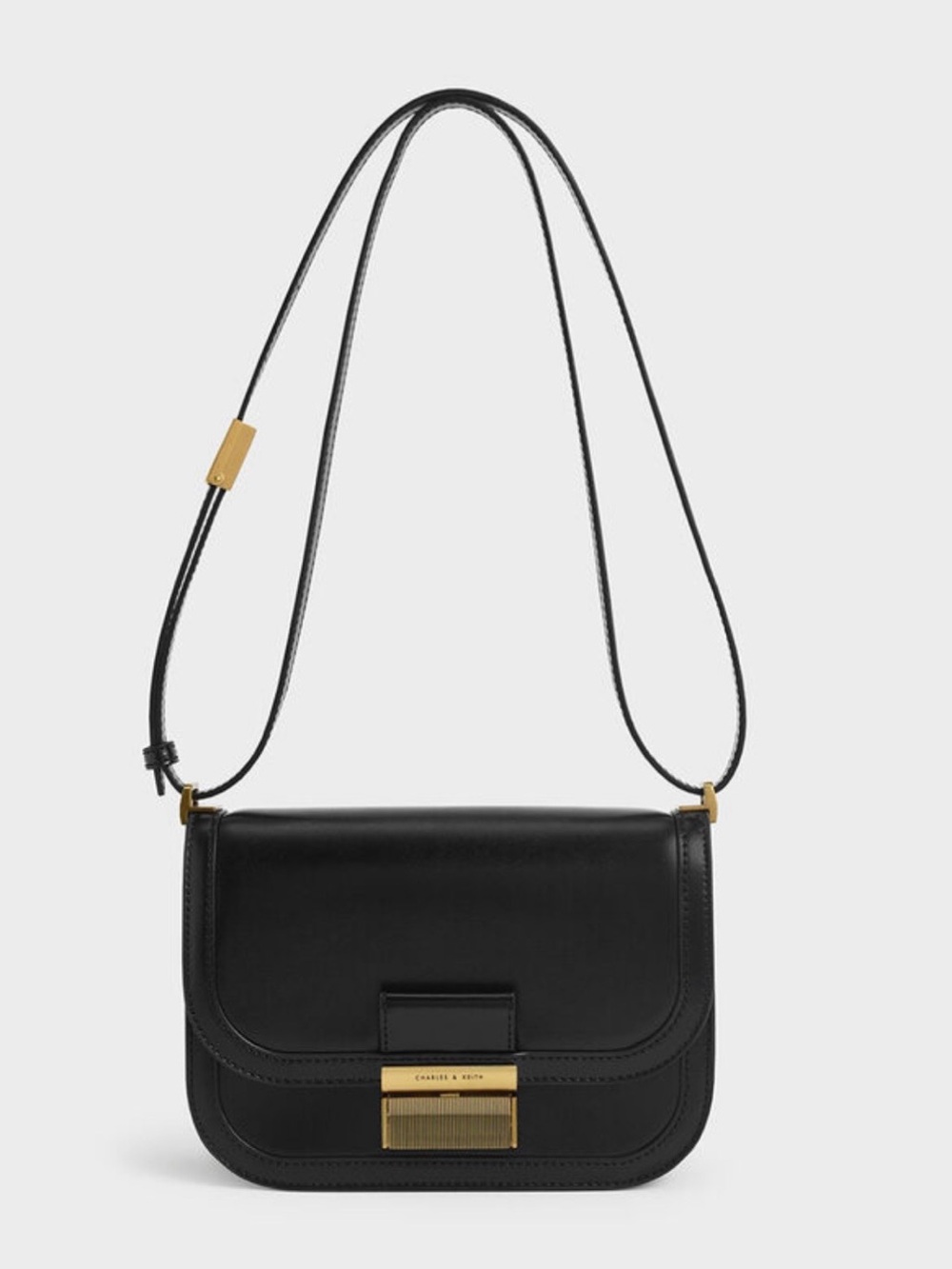 NWT. Charles & Keith Black Crossbody Bag with Gold Hardware